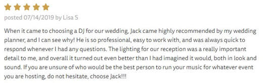 Jack Light, Wedding DJ, 5 star review